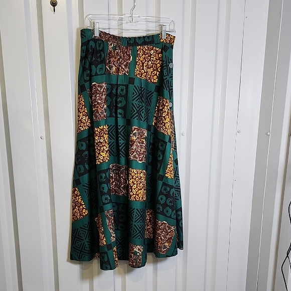 Gene Ewing Bis Dresses & Skirts - Gene Ewing BIS Vintage 80s Patchwork Print Circle Skirt Green Brown Size Small